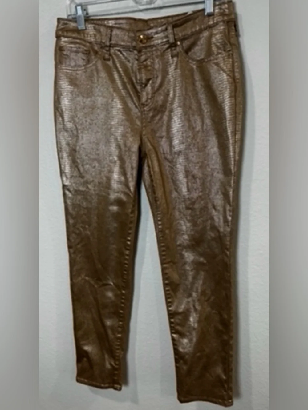 Chico's Metallic Bronze Croc-Print Faux Leather pants‎ size 8R